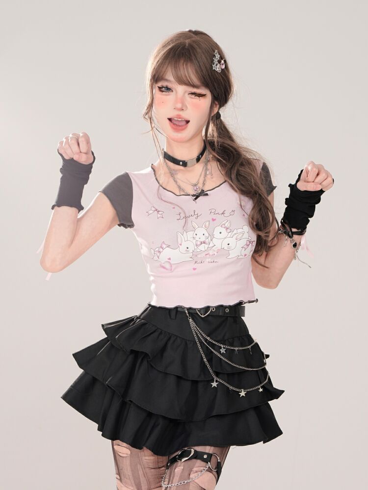 Jupe gâteau trapèze gothique noire pour femmes, Vintage Y2k, esthétique, Harajuku, coréenne élégante, Kawaii Emo, vêtements poubelles des années 2000