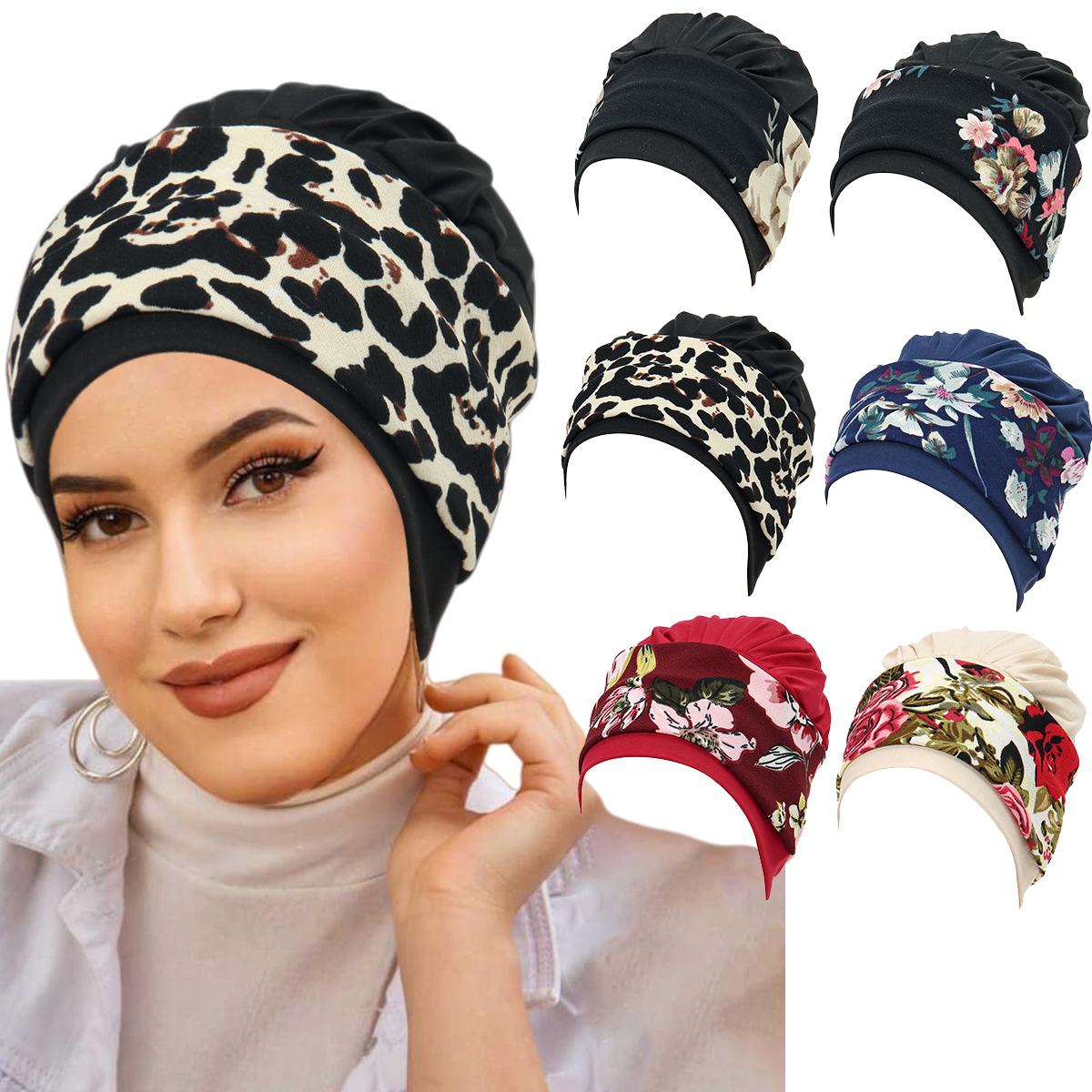 Nouveau femmes musulmanes doux Strech Turban chapeaux pré-attaché foulard imprimé fleur Hijabs Bandana chimio bonnets casquettes couverture