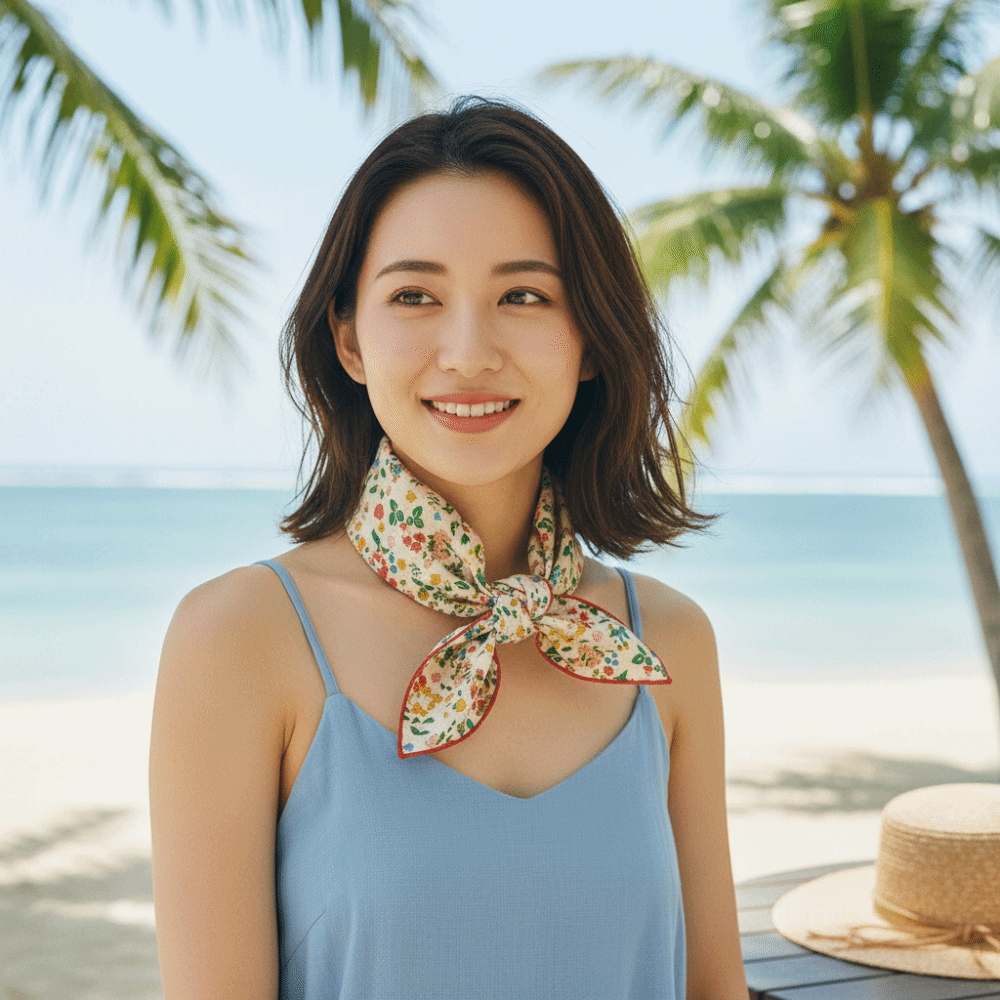 Élégant foulard carré petit format motif cachemire, foulards imprimés fleurs de cerisier en coton et lin, bandeau coréen, foulard en soie imprimé, pour l'extérieur