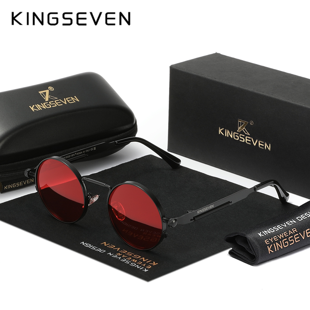 KINGSEVEN-Lunettes de soleil rondes polarisées pour hommes et femmes, lunettes de soleil Steampunk, style vintage, accessoire de lunettes, UV400