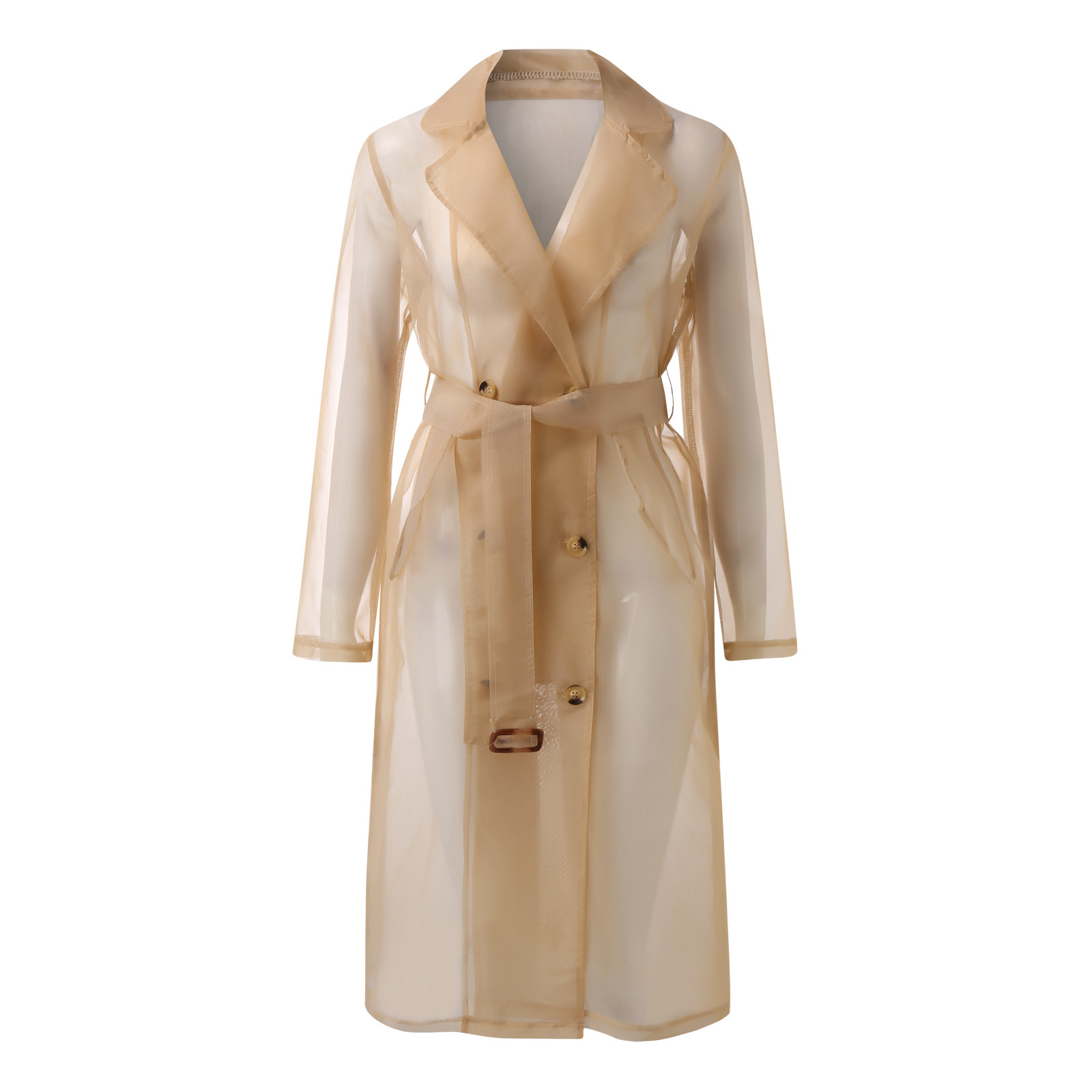 Vestes pour femmes, pardessus Transparent en maille, manteau boutonné à manches longues avec ceinture, col rabattu, vestes longues légères