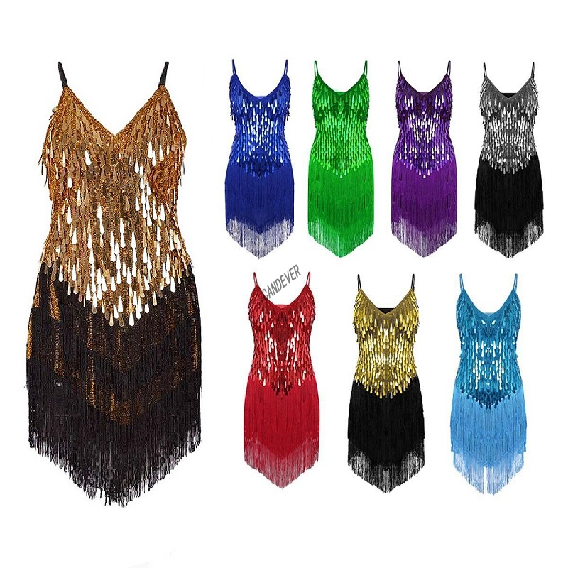 Robe de brevLatine à Franges pour Femme, Rouge, Bleu, Or, Sexy, Paillettes, Salsa, Salle de Bal, Tango, Cha, Cha, Régions ba, Samba