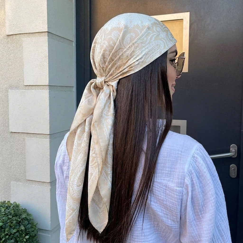 Foulard carré en soie de luxe pour femme 90 cm, imprimé satiné, hijab, écharpe musulmane, paréo, bandana, châle, bandeau, foulard