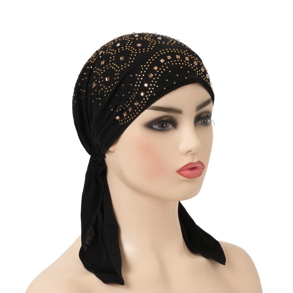 H088 Turban Hijab à la mode avec de nombreuses pierres, foulard musulman, chapeau islamique, couvre-chef Amira à enfiler