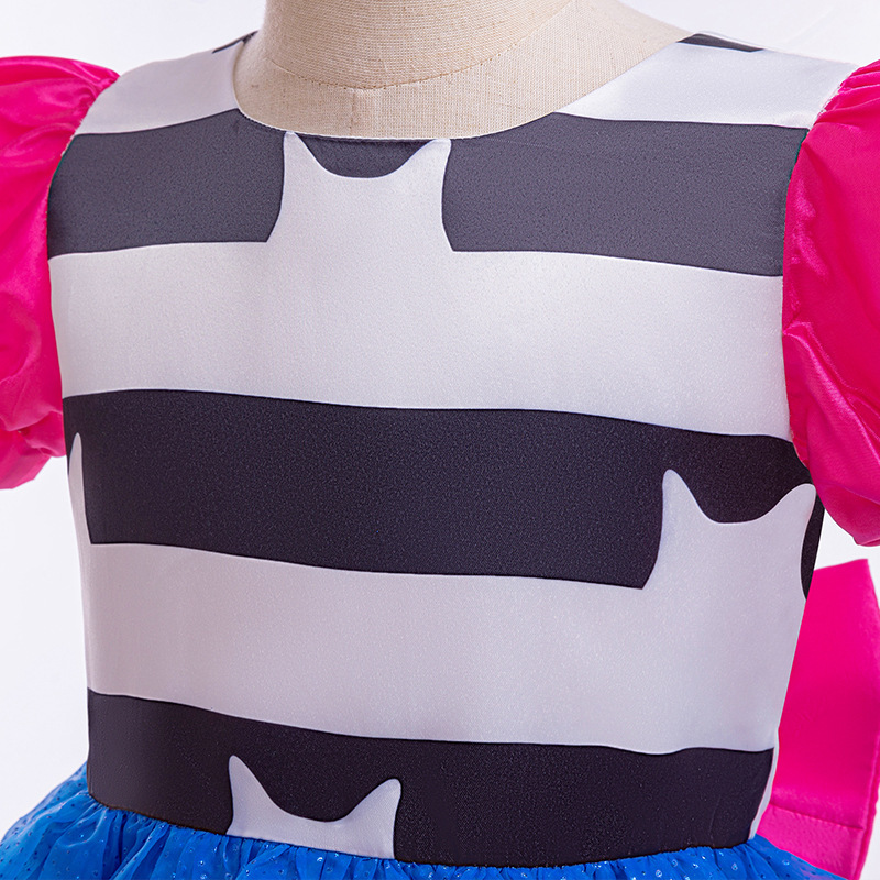 Robe de princesse pour enfants filles, tenue de cosplay avec motif de chats de dessin animé, manches bouffantes, nœud en tulle, pour carnaval, Halloween, fête d'anniversaire