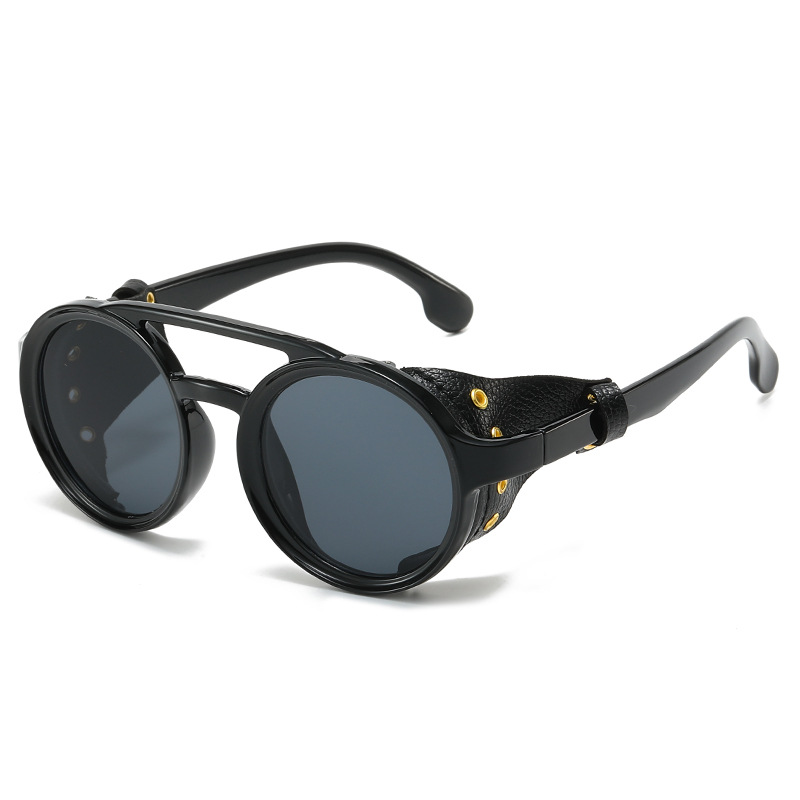 Lunettes de soleil rétro anti-UV pour hommes et femmes, lunettes rondes en cuir, lunettes vintage anti-vent, lunettes de sport d'extérieur, UV400