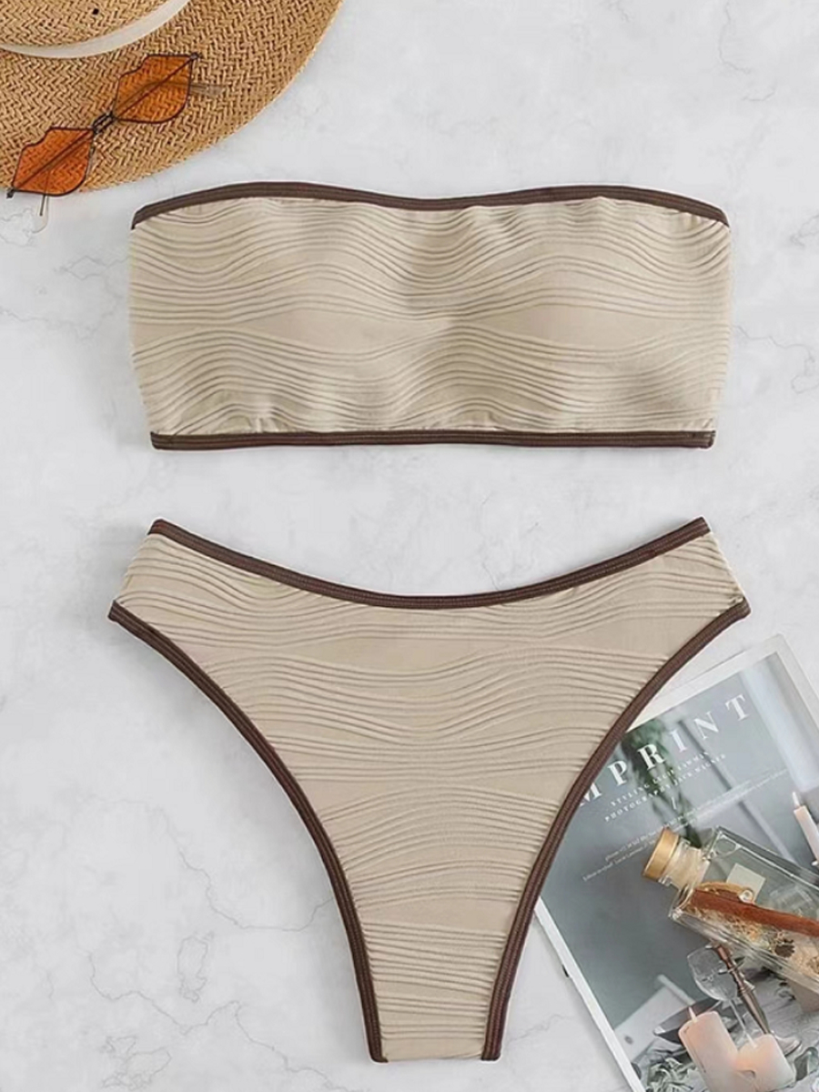 Maillot de bain string sexy push-up pour femme 2026, avec bande contrastante, bikini bandeau, tenue de plage estivale