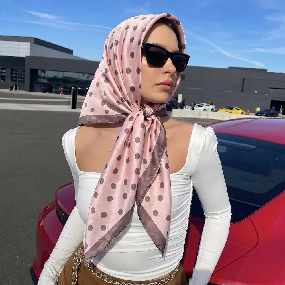 Foulard carré en soie satinée à pois, motif de luxe, 90 cm, bandana, hijab, pour tous les jours et les fêtes