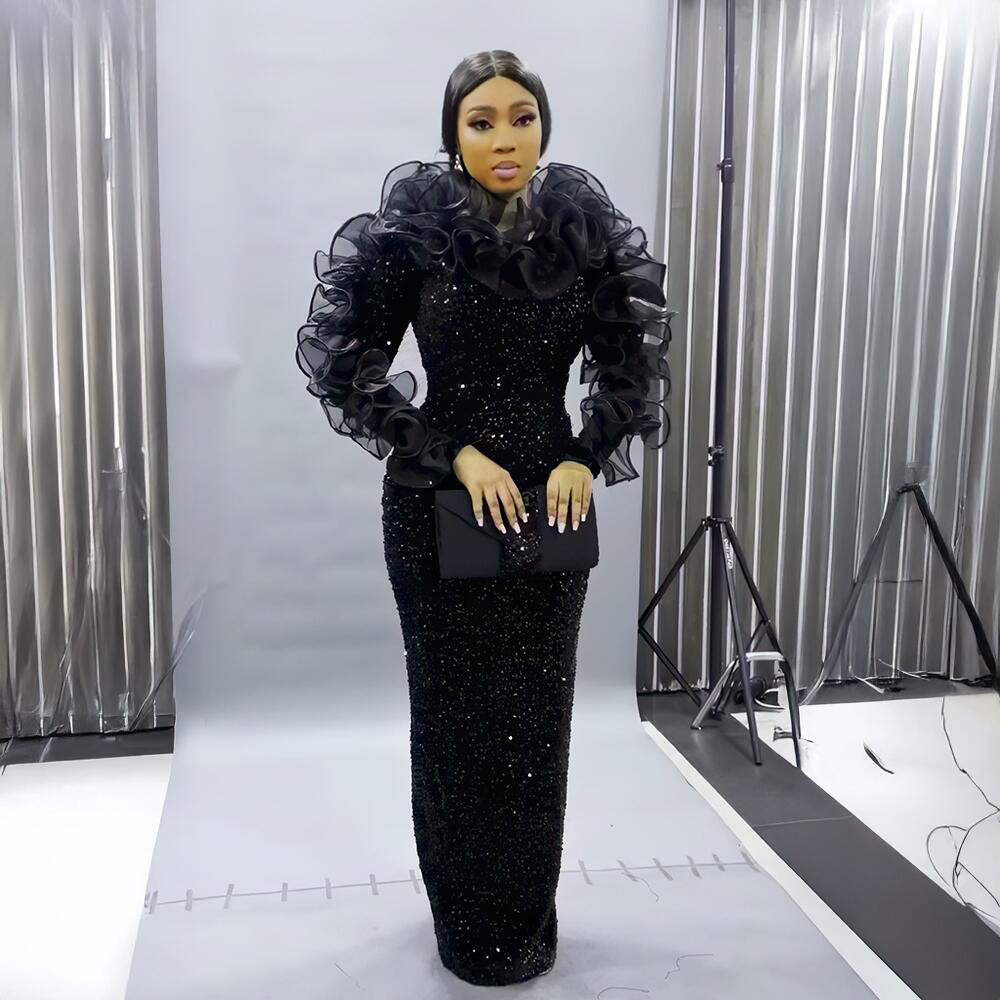 Robes Africaines Élégantes pour Femmes, Tissu Spandex à Paillettes de Luxe, Robe de Soirée de Haute Qualité, Style à la Mode 2025