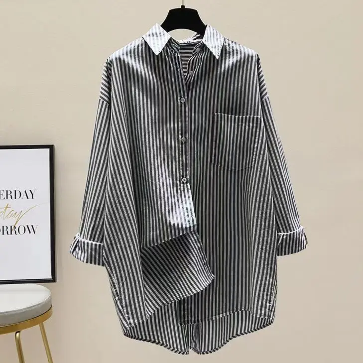 Chemise rayée femmes chemises été automne mode femme bureau dame chemisier ample à manches longues Protection solaire hauts chemises décontractées