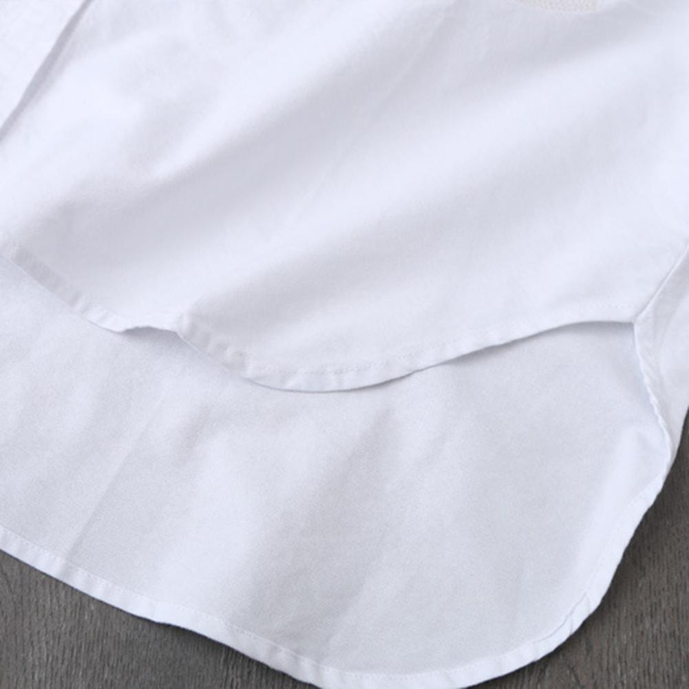 Chemise mi-longue pour femmes, broderie de dessin animé, ourlet ample irrégulier, col rabattu, simple boutonnage, Protection solaire, haut à manches longues