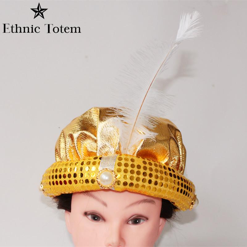 Chapeau de Prince arabe Aladdin doré, Turban plissé arabe pour hommes, coiffure enveloppante pour la tête, casquette de mascarade de Cosplay d'halloween