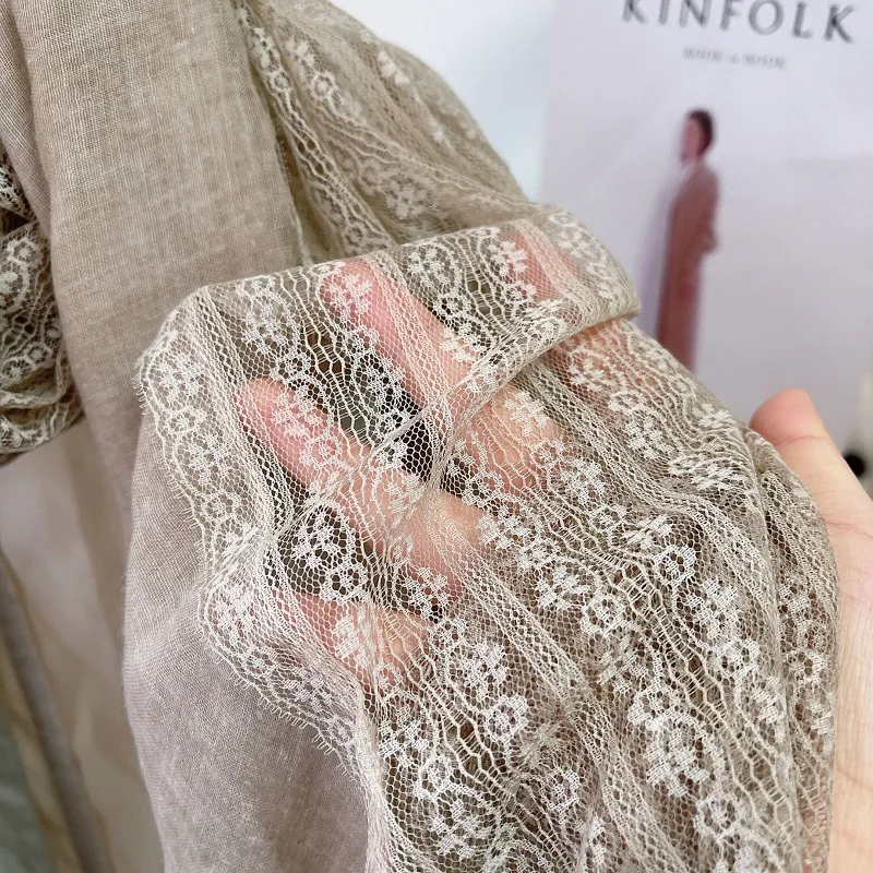 Écharpe en dentelle de coton pour femme, châle français vintage, garder au chaud, couverture de cou, mode solide, document rond, cadeau de Noël élégant pour femme, hiver