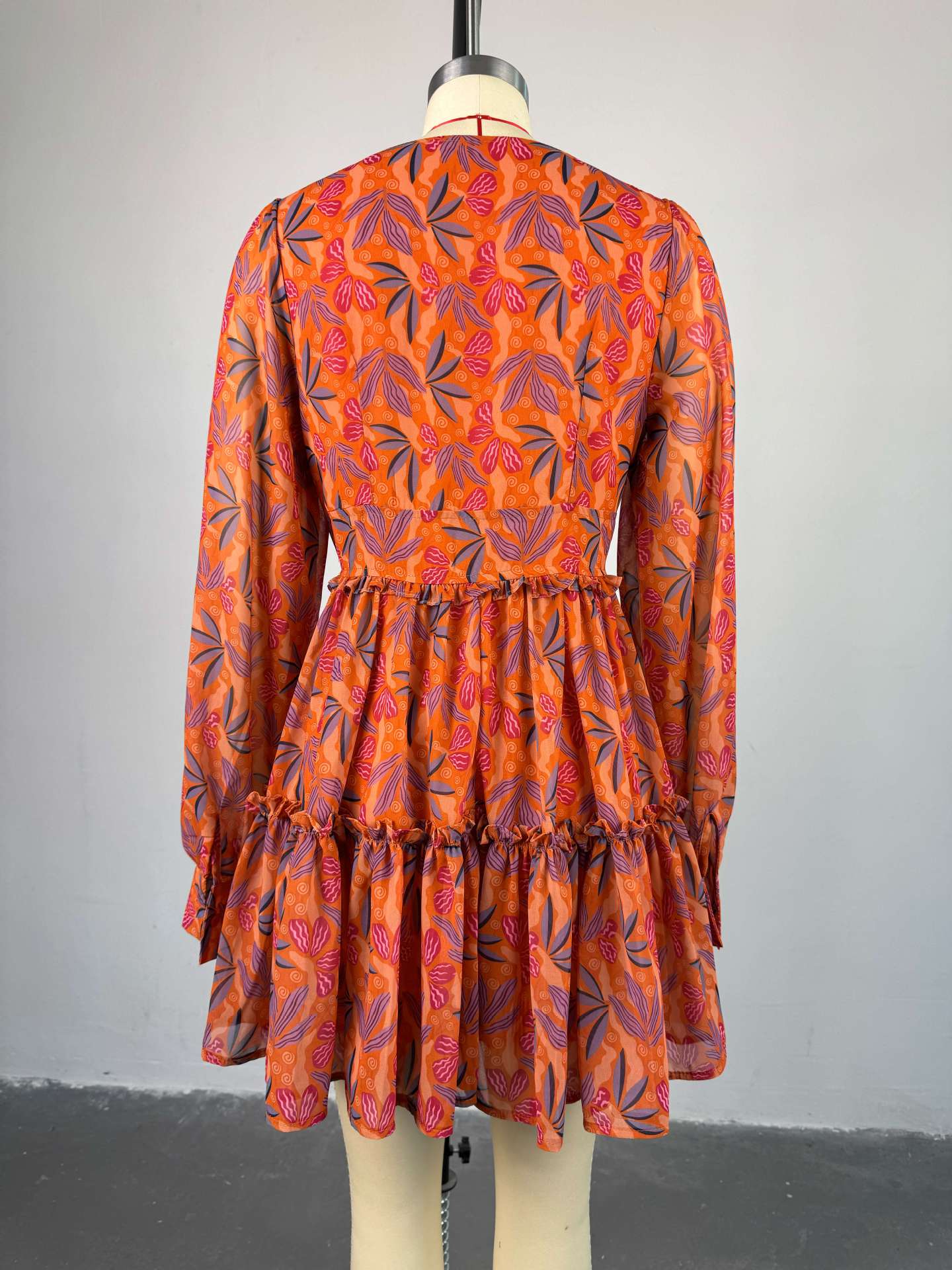 Robe Courte Femme Imprimé Floral Y2K Streetwear Col V Manches Longues Taille Haute Élégante pour Soirée et Travail
