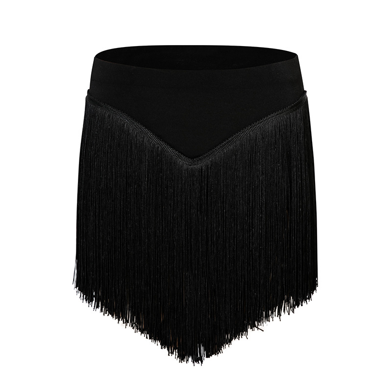 Jupe de danse latine pour femmes adultes, Sexy, noire, Double couche, pompon irrégulier, jupe courte, vêtements de pratique de danse moderne, jupe de Performance