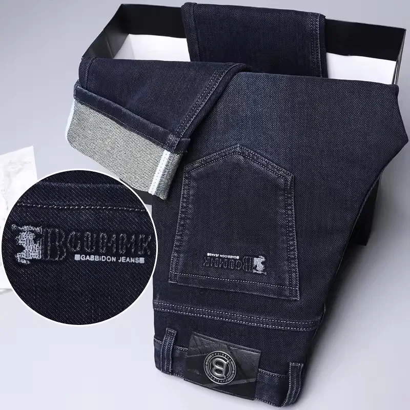 Jeans pour homme de marque, coupe droite, haute qualité, luxe léger, broderie, décontracté, polyvalent, style amincissant, silhouette lisse