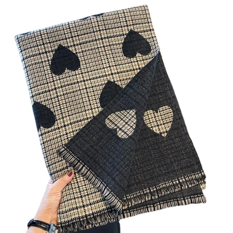 Double face Imitation cachemire écharpe hiver femmes amour coeur Plaid dames longue épaissie chaud tricoté écharpe Hijab étole