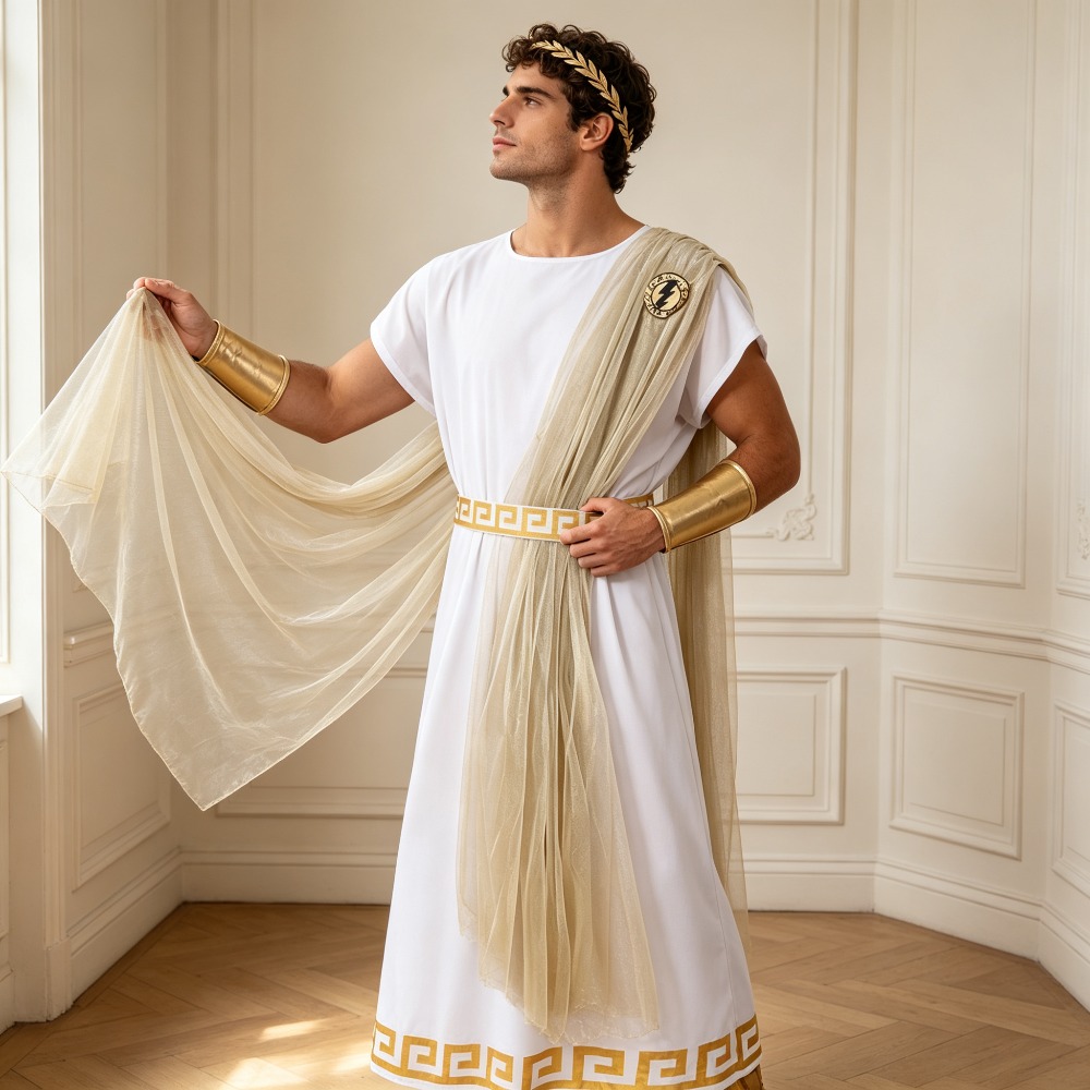 Costume d'Halloween pour homme, mythologie grecque antique, roi de l'Olympe, tenue de jeu de rôle pour scène et fête