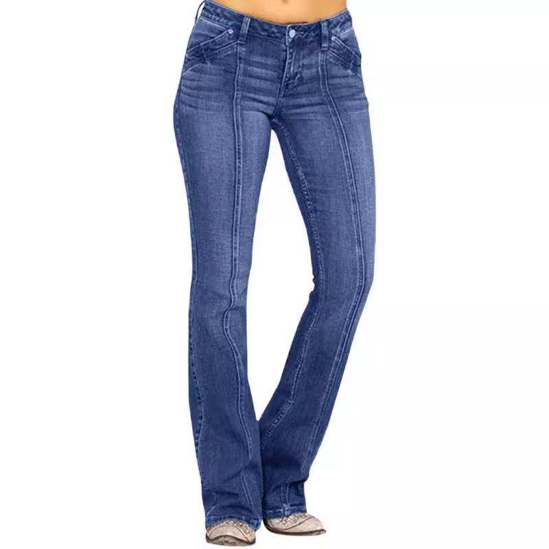 Jean évasé déchiré taille basse pour femme, coupe slim, en denim extensible, style décontracté et tendance, pour femmes européennes et américaines