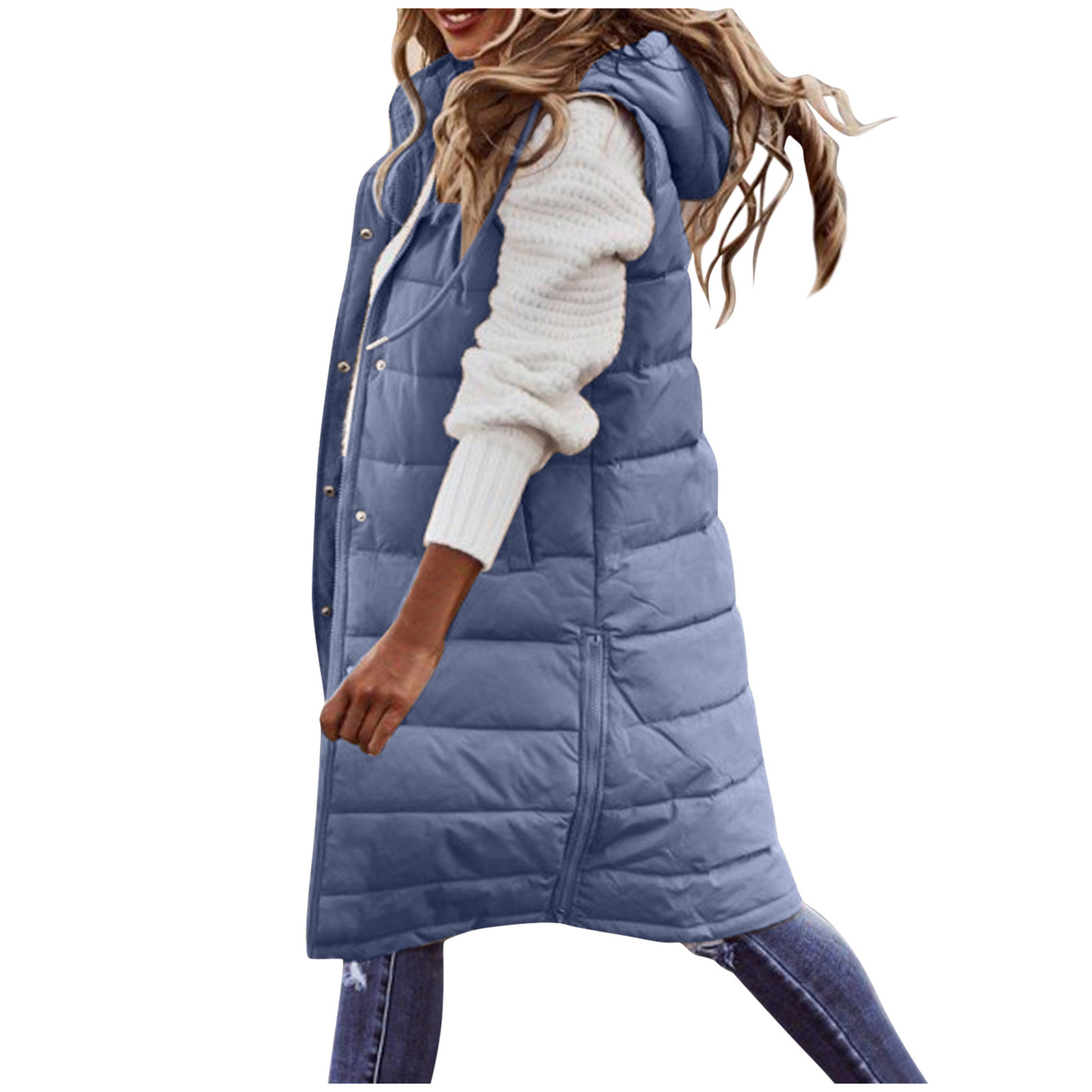 Manteaux d'hiver longs pour femmes, gilet avec capuche, matelassé, veste en coton, sans manches, manteau chaud avec poches, vestes d'extérieur, S-5XL