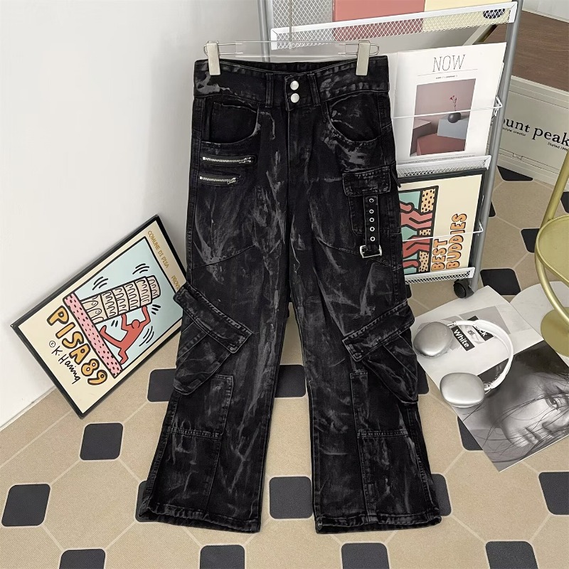 Jean pour homme, pantalon classique en denim délavé, coupe droite, décontracté, ample, confortable, style hip-hop baggy