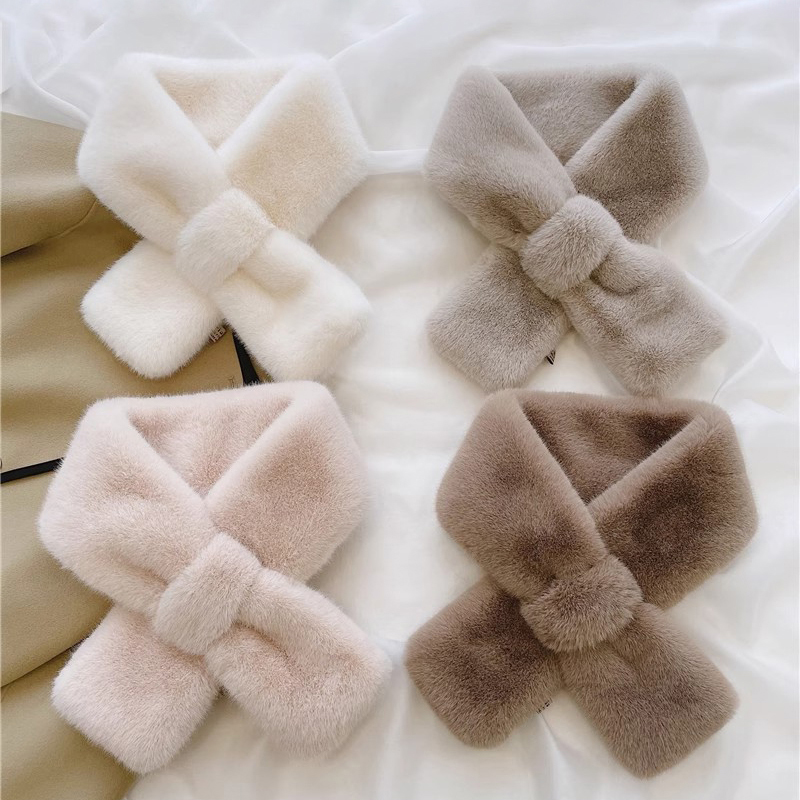 Écharpe d'hiver en fausse fourrure de lapin pour femme, peluche douce, couleur unie, chauffe-cou pour adultes et enfants