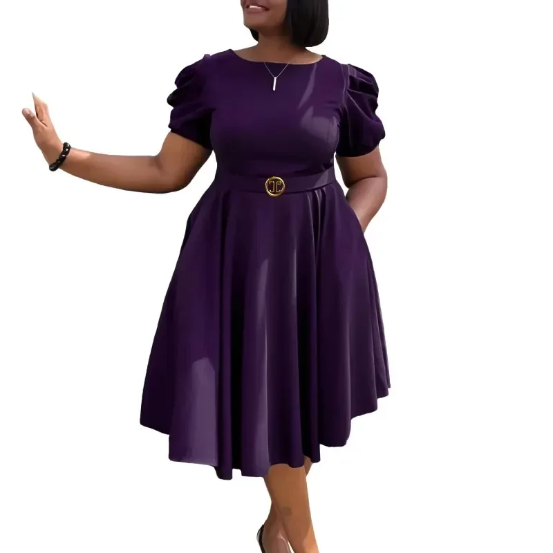 Robe mi-longue plissée en polyester à manches courtes pour femmes, vêtements africains, tenues de soirée, vêtements africains, mode d'automne