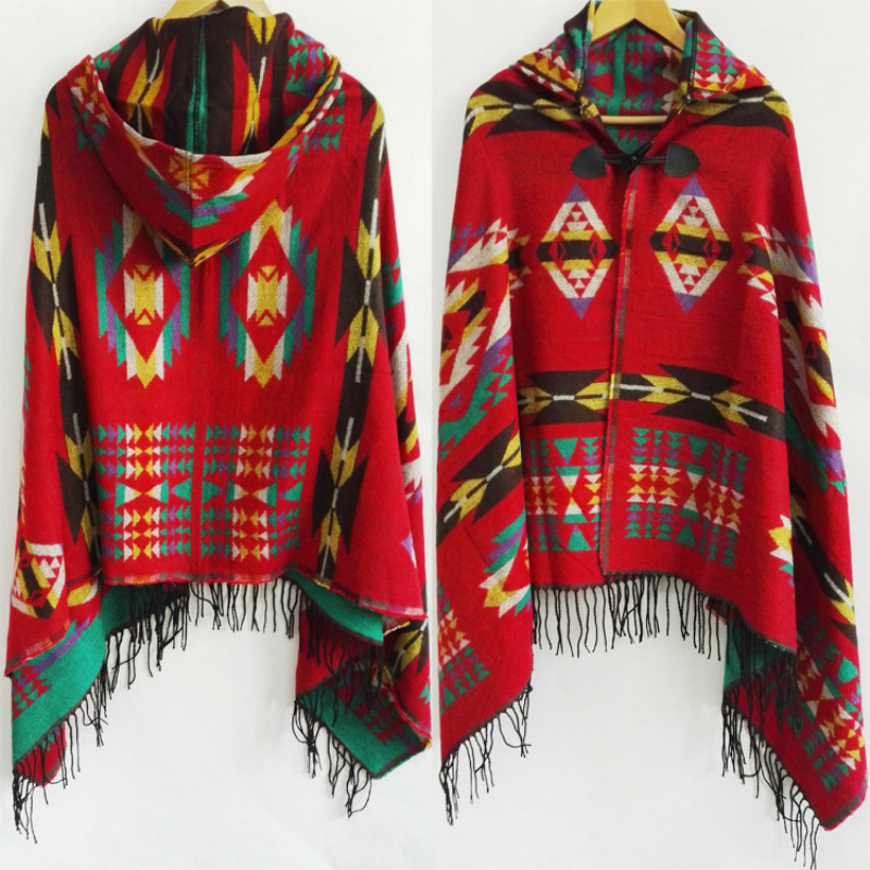 Ethnique multifonction bohème châle écharpe Tribal frange sweats à capuche rayé Cardigans couvertures Cape châle Poncho avec gland