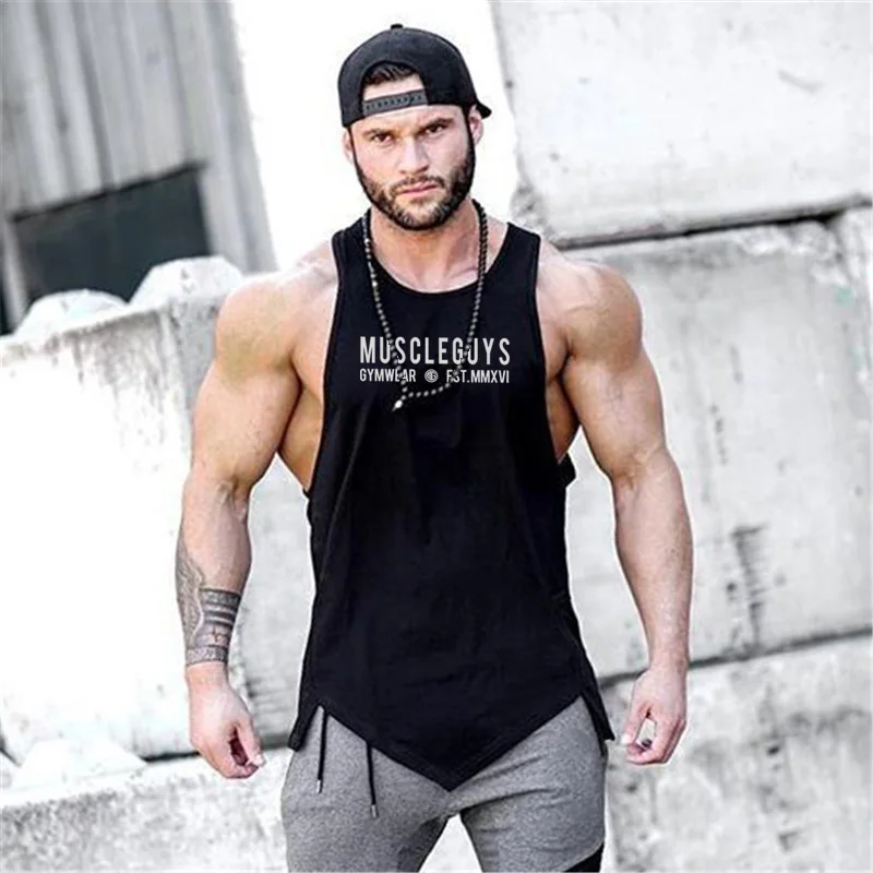 Muscleguys marque vêtements salle de sport chemise sans manches débardeurs de musculation hommes été Fitness gilet décontracté col rond hommes débardeurs