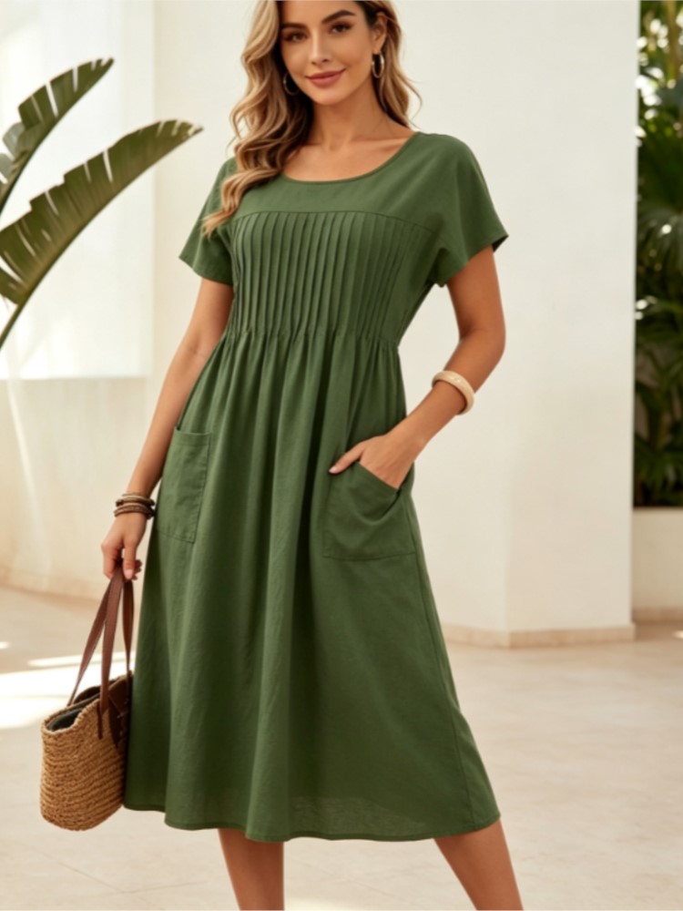 Robe d'été plissée pour femmes, nouvelle collection, coupe ample, style A-Line, décontractée, pour tous les jours, en plein air, pour les vacances, robes longues pour femmes, Robe Femme