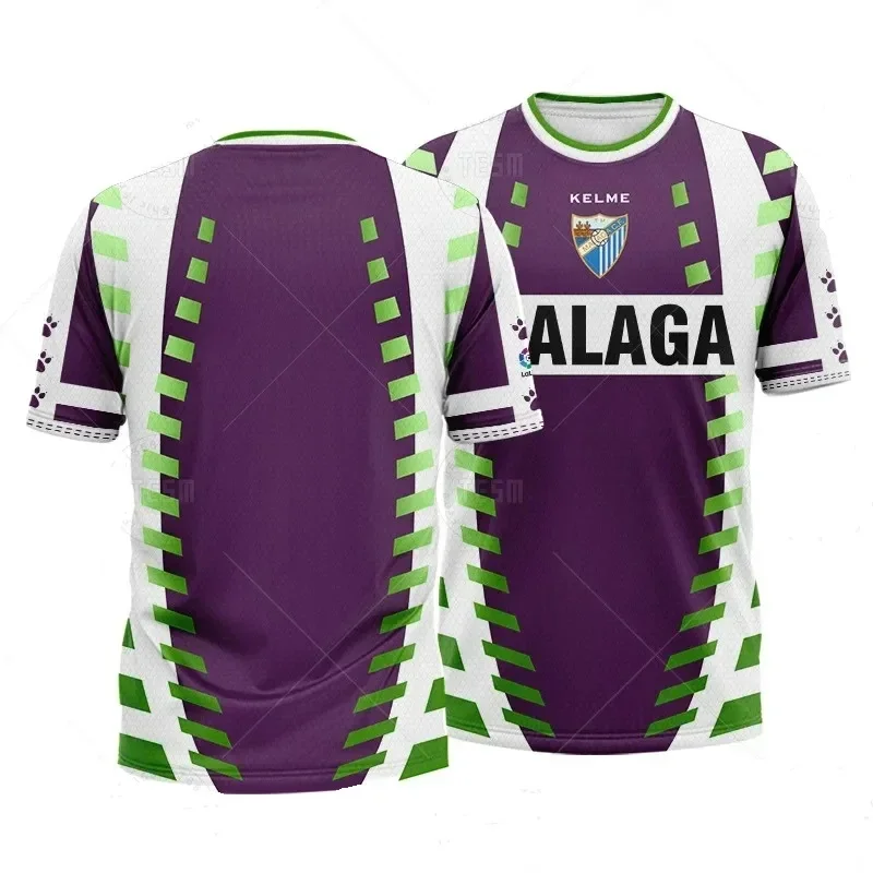 T-shirt de football unisexe à manches courtes, respirant, décontracté, pour les fans de sport, imprimé en 3D, rayures roses, Málaga CF Benahavis