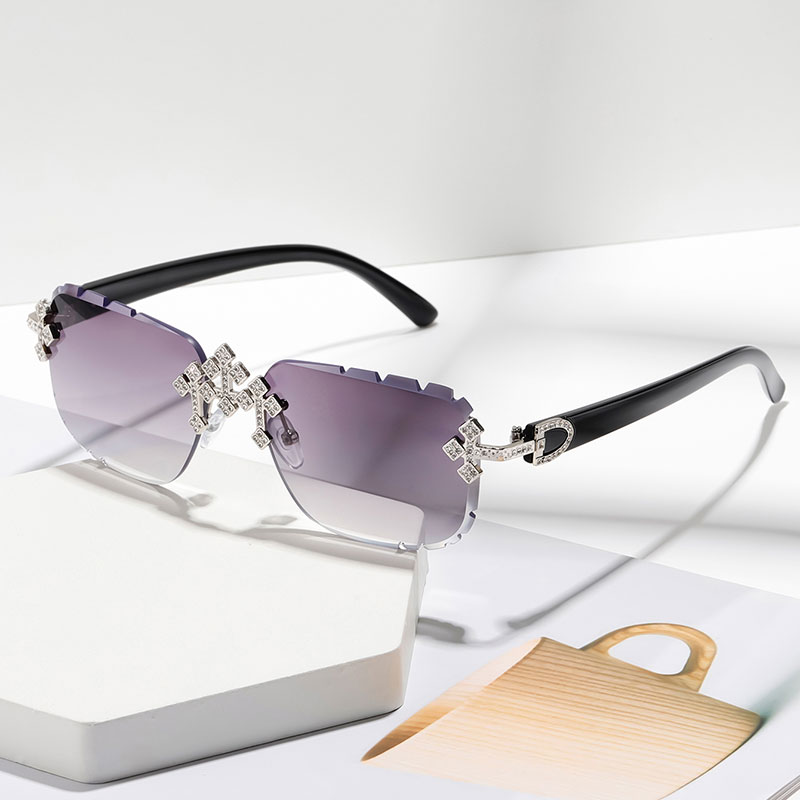 Nouvelles lunettes de mode sans monture pour hommes et femmes, verres haute définition avec incrustations de strass texturés, design de monture tendance, adaptées à un usage quotidien décontracté, choix de cadeau parfait