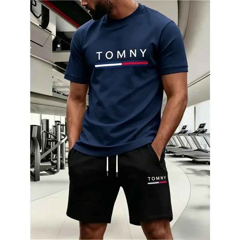 Ensemble deux pièces pour homme, t-shirt à manches courtes et short de sport d'été, respirant, séchage rapide, vêtements décontractés