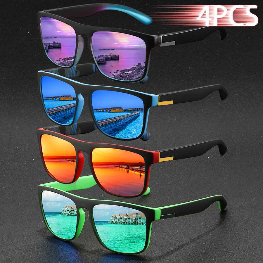 4 Paires de Lunettes de Soleil Sportives Classiques à Rayures Vintage Tendance pour Hommes et Femmes, Lunettes de Soleil de Marque Designer pour la Pêche, Lunettes pour Homme