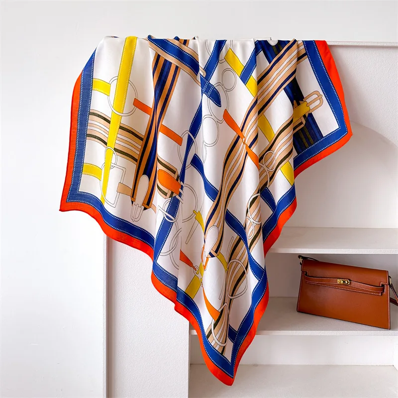 90*90 2024 nouvelle mode léger luxe foulard en soie femmes sergé Simple carré foulards dames crème solaire châle foulard toutes saisons