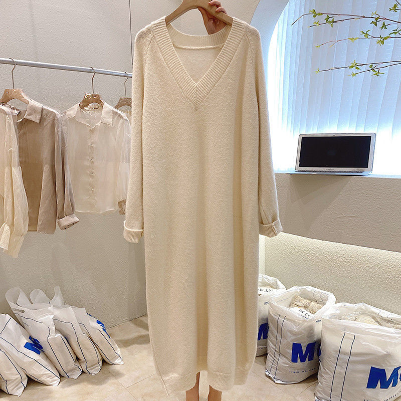 Robe pull à col en V pour femme, robe longue, haute qualité, document solide, optique pull, automne et hiver, taille 10XL, 150kg