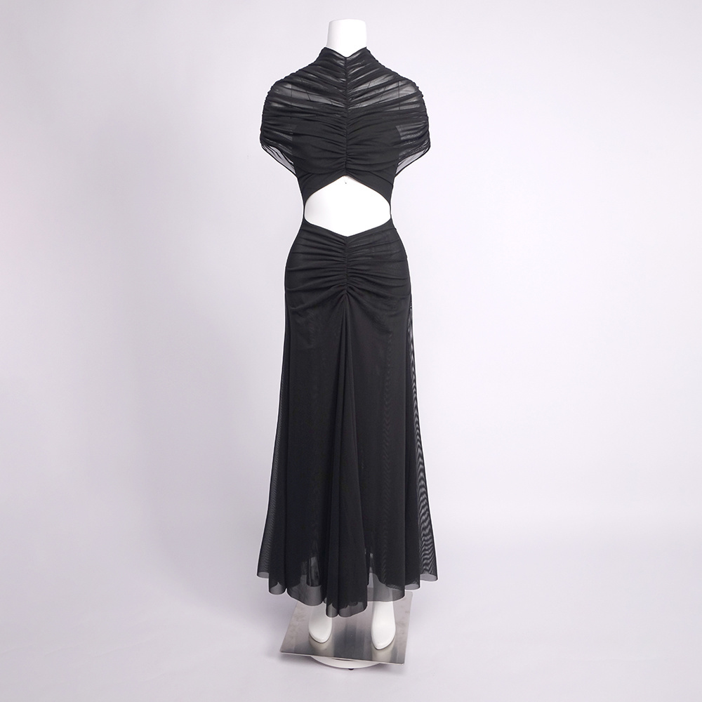 Femmes Design de luxe à manches courtes découpé faux 2 pièces longues douces confortables haute rue soirée Club fête spectacle robes