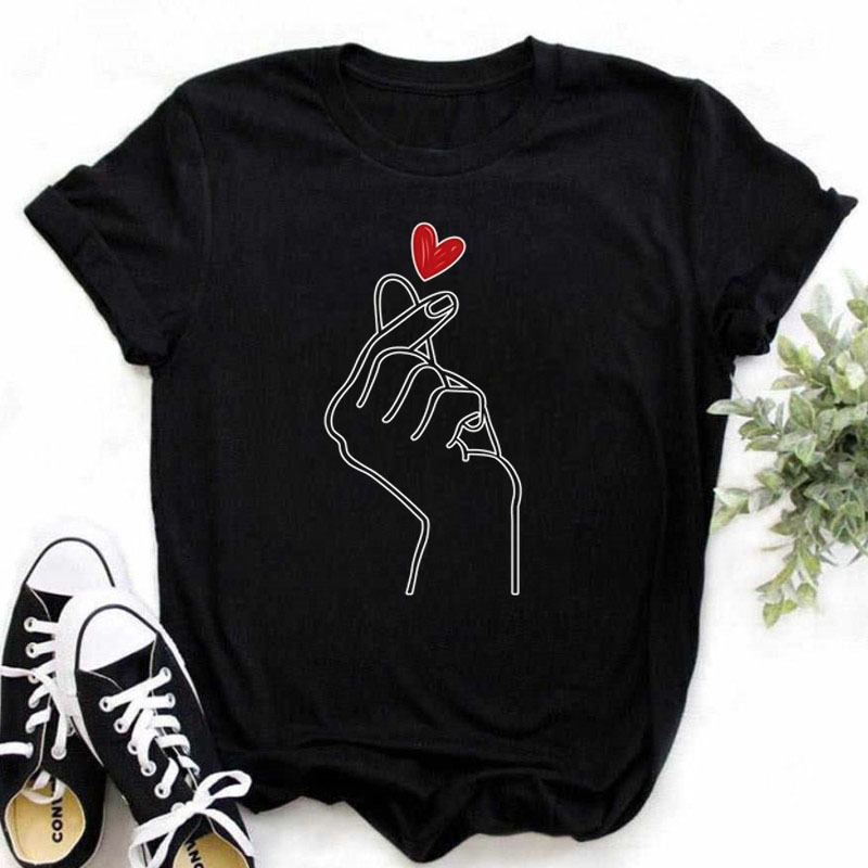 Coton 100% femmes lettres d'amour Simple tendance mignon mode col rond T-shirt à manches courtes Blouse t-shirts hauts t-shirts graphiques