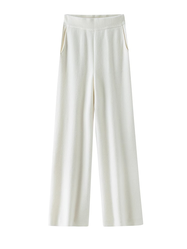 Pantalon élégant à jambes larges tombantes, taille haute, vêtements d'extérieur pour femmes avec poches, Baggy, droit, tricoté, vadrouille