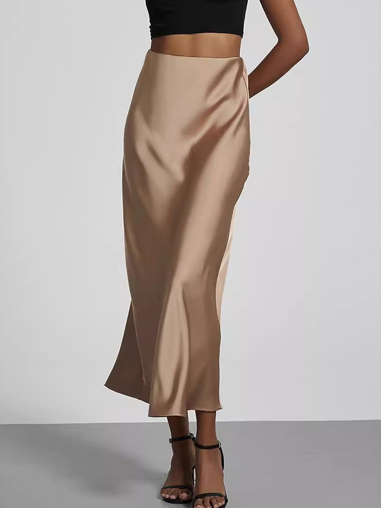 Jupe longue en satin pour femme, taille haute, couleur unie, décontractée, basique, coupe sirène, chic, pour l'été et les soirées 2026