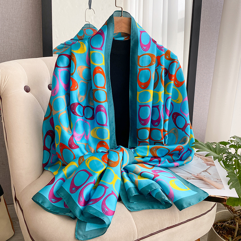 Foulard en soie sergé décontracté pour femme, imprimé, châle, écharpe, hijab, bandana carré, 2026