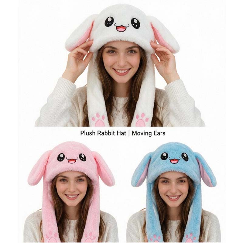 Chapeau en peluche lapin mignon avec oreilles mobiles, casquette amusante en forme de lapin aux oreilles sauteuses, accessoire de tête pour fête d'Halloween et cosplay pour adulte
