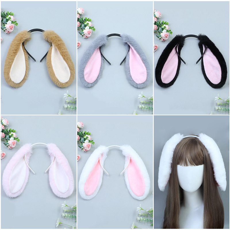 Bandeaux oreilles de lapin d'halloween, bandeau souple en peluche pour femmes, Costume de Cosplay, fête