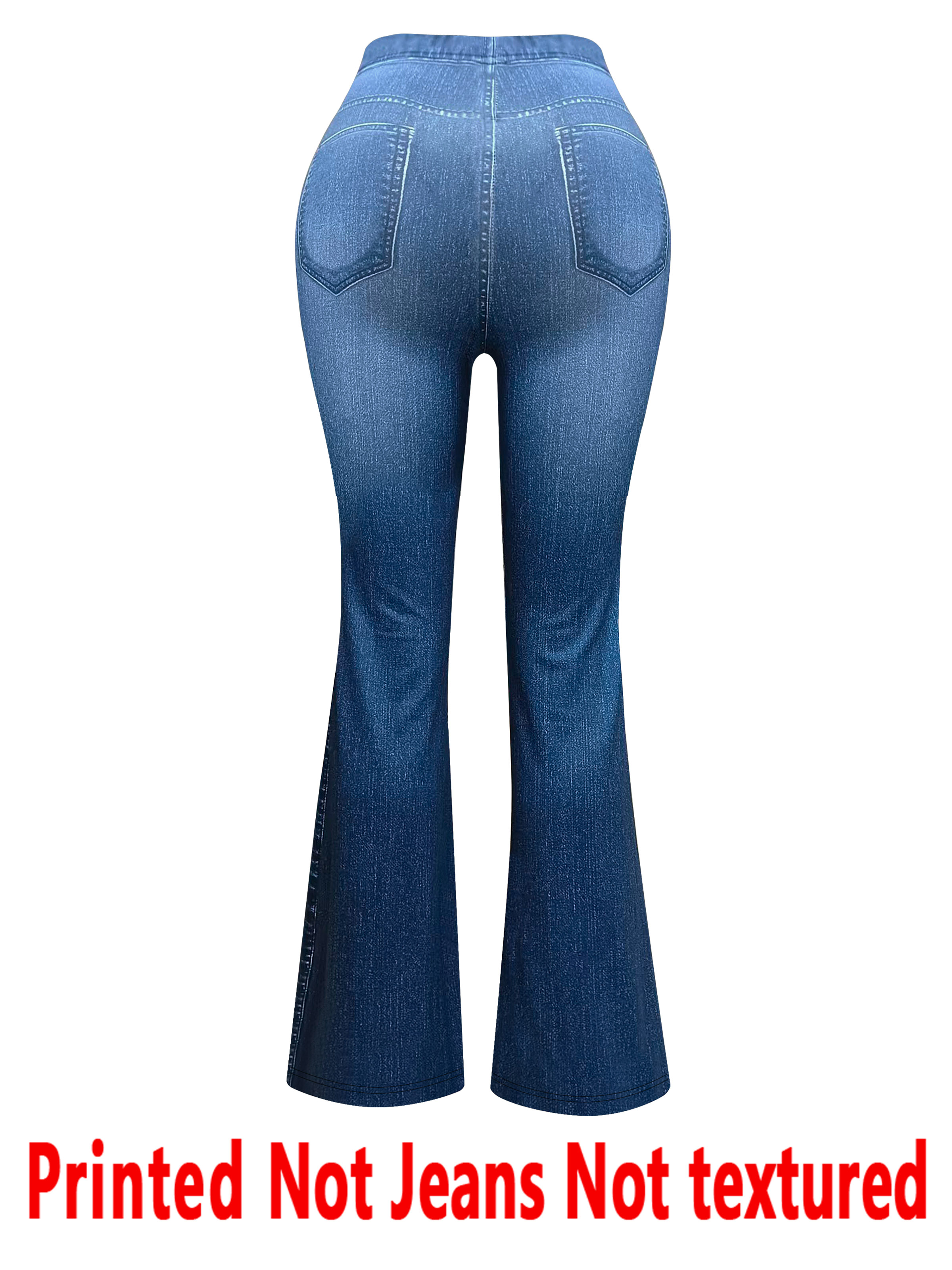 1583 [Pantalon imprimé - Non en tissu imitation jean] Effet imprimé 2D, Pantalon évasé imprimé - Non en tissu imitation jean