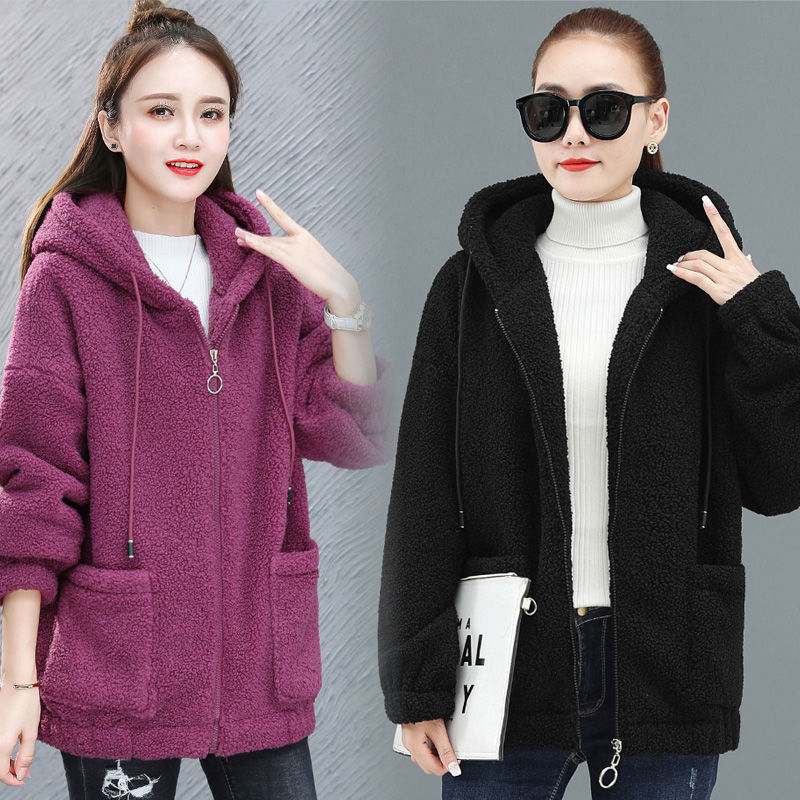 Manteau à capuche pour femme, chic, en polaire épaisse, couleur unie, avec poches, manches longues, coupe ample, chaud, en peluche, fermeture éclair, cardigan, pour l'extérieur, automne-hiver, nouveauté