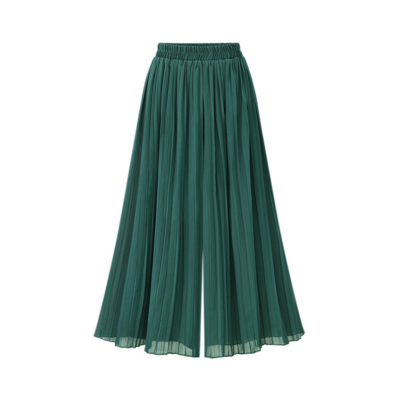Pantalon ample à jambes larges pour femmes, grande taille, mode d'été, Streetwear, plissé, jupes, taille élastique, culotte, noir, vert