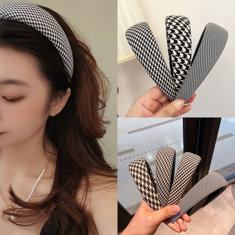 Nouvelle mode femmes cheveux accessoires bandeaux 4CM large côté classique pied-de-poule bandeau épais chapeaux décontractés adulte cheveux cerceau