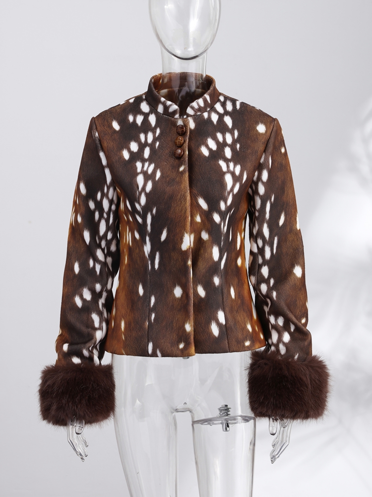 Manteau pour femme imprimé léopard, patchwork en fausse fourrure, manches longues, col rond, simple boutonnage, veste pour femme, streetwear, automne