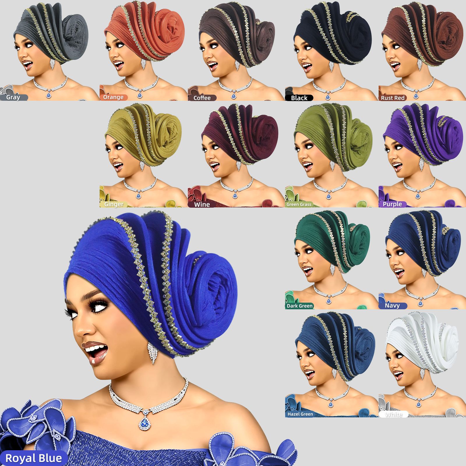 Turban spirale doré pour femme, foulard africain, coiffe de mariage, prêt-à-porter, Auto gele, Hijab, Bonnet musulman