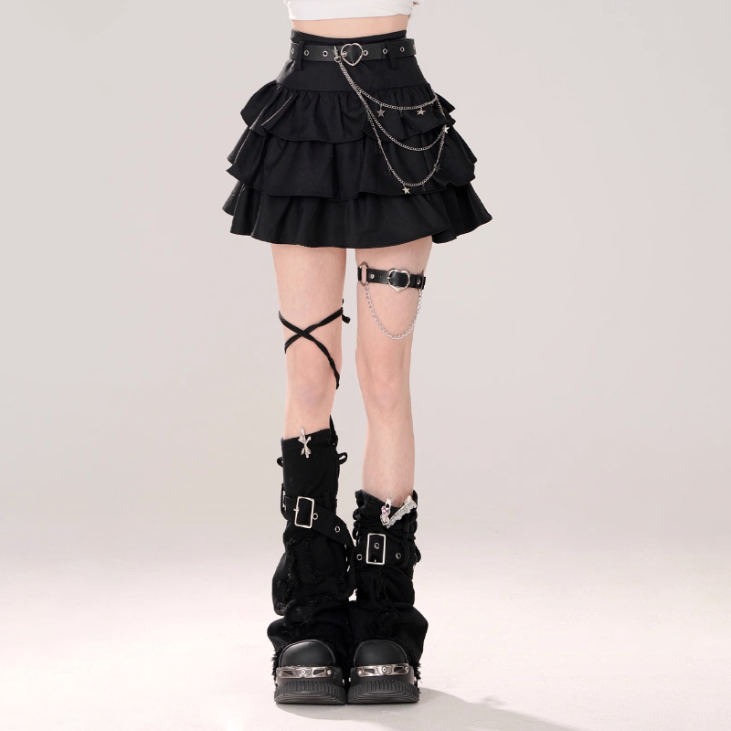 Jupe gâteau trapèze gothique noire pour femmes, Vintage Y2k, esthétique, Harajuku, coréenne élégante, Kawaii Emo, vêtements poubelles des années 2000